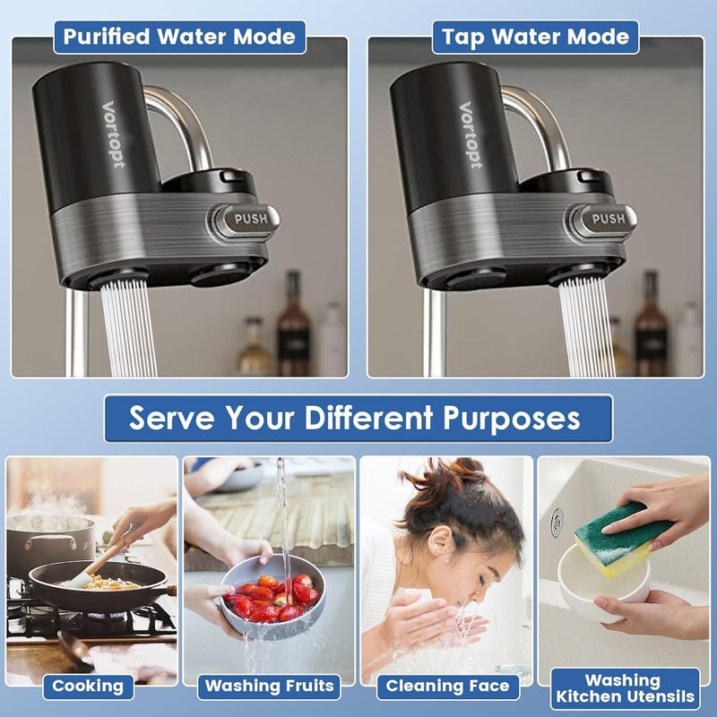 Vortopt Faucet Water Filter for Sink, Mechanical Switch Button,350 Gallon Water Purifier for Sink, NSF Certified to Reduces Chlorine and Bad Taste with One Replacement, T5-Black. - Image 5